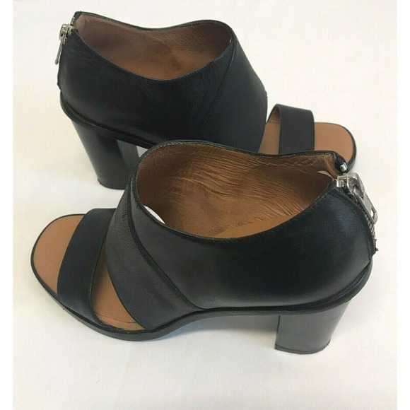 Modern Vintage Black Leather Open Toe Sandals Heels Size 7 M Handmade in Italy - Picture 6 of 6